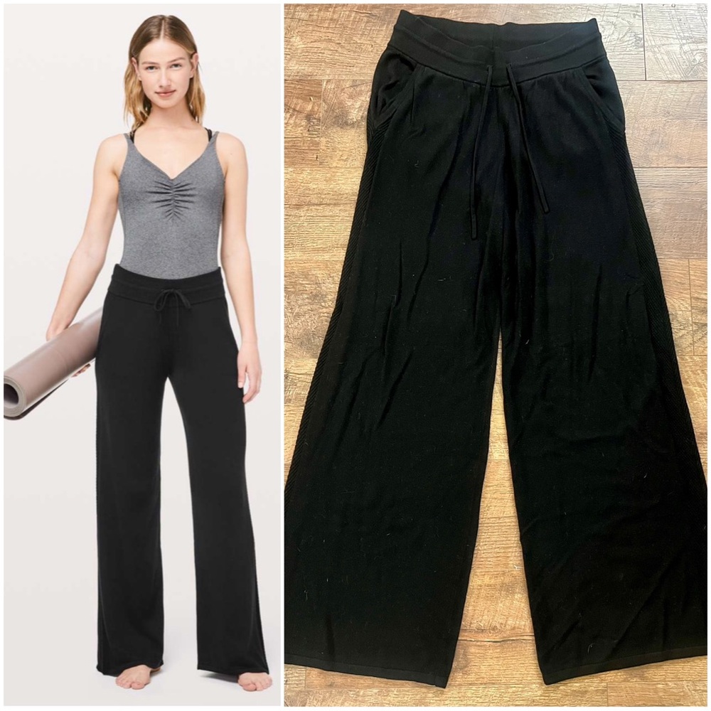 Lululemon In The Comfort Zone Black Wide-Leg Cashmere Knit Pants Size 8